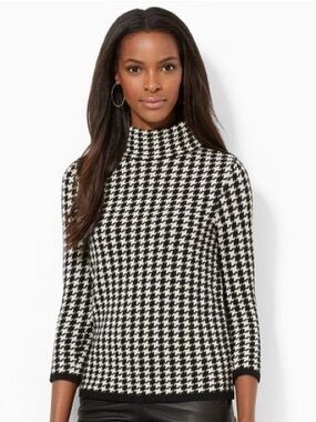 Ralph Lauren Women's Petite Black/Cream Houndstooth Turtleneck Sweater Size PM